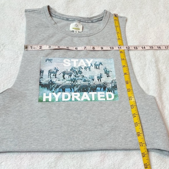 NEW Aerie Offline Cropped Muscle Tank Top Graphic Print Gray Crew Neck Small - Picture 3 of 7